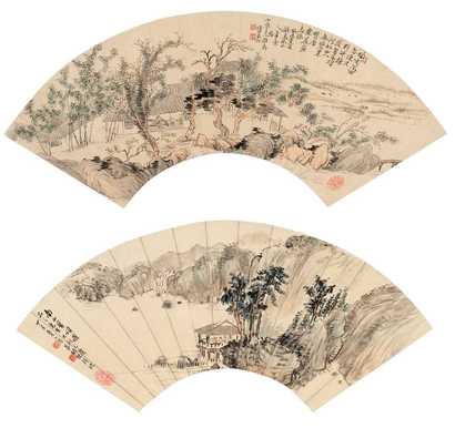 杨澄 胡汀鹭 1883年；1937年作 城南山色 南山晋颂 扇面